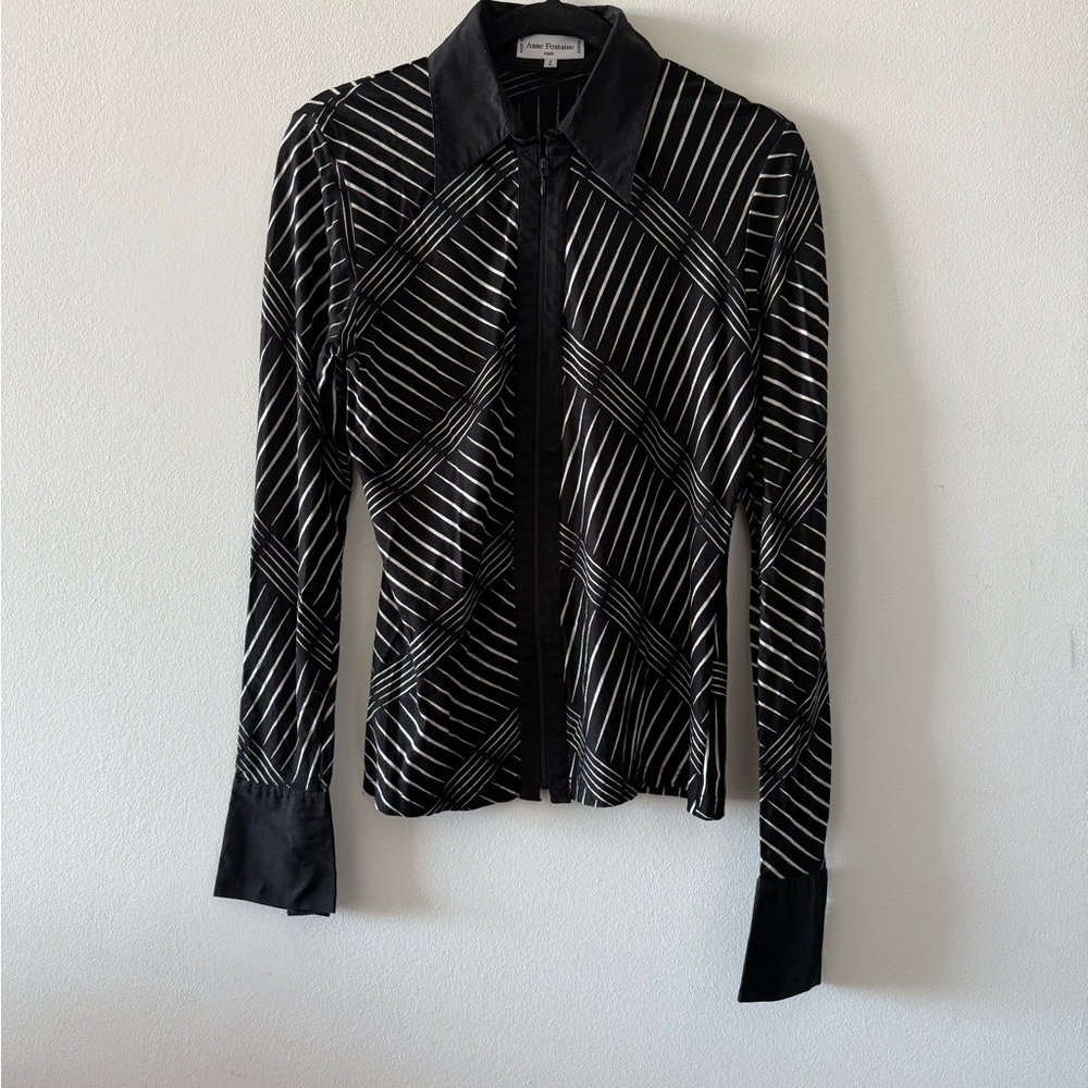Anne Fontaine Black and White Striped Button-Down Shirt
